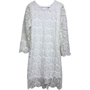 JourneyFive White Lace Girls Dress Sz 12 Floral Overlay Party 3/4 Sleeve Lined